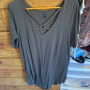 Army Green Criss Cross Neck Blouse